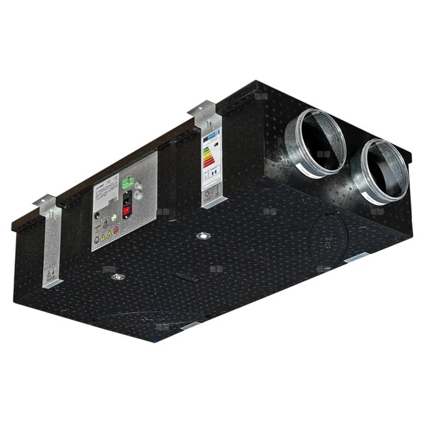 Rekuperator BREVA 200 płaski z by-passem, obudowa EPP wzmacniana metalowym stelażem, do podwieszenia pod sufitem lub lokalizacji na podłodze, wyposażony w sterownik EVO LT